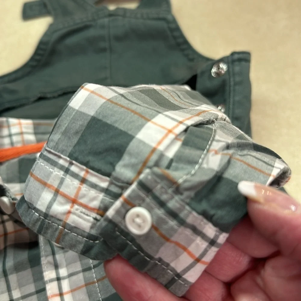 Carter’s Infant Boys 2 Piece Plaid Button-down Shirt & Green Overall Set 3 M